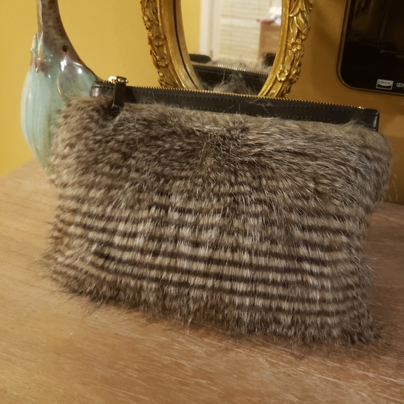 NEW! Ann Taylor Faux Fur Clutch in Gray & Black (NWT - MSRP $128) - Picture 2 of 4